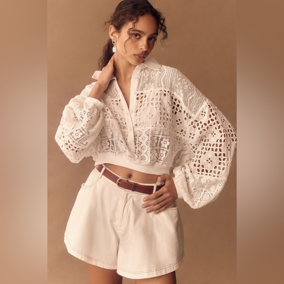 Anthropologie Tops - Anthropologie Pilcro Cutwork Bubble-Sleeve Shirt